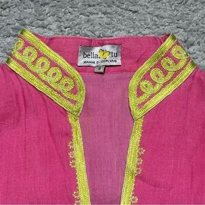 Bella Tu Tunic Womens Small Linen Stand Collar Embroidered Lined Relaxed Fit